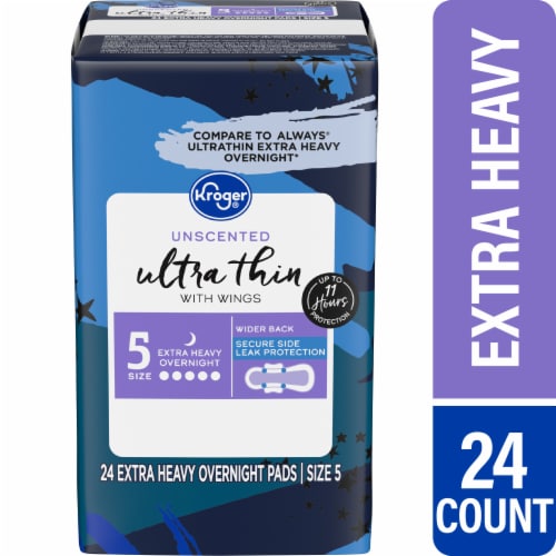 Kroger® Ultra Thin Pads with Wings Extra Heavy Overnight Size 5 Unscented Perspective: front