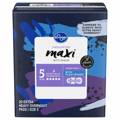 Kroger® Overnight Extra Heavy Unscented Maxi Pads with Wings Perspective: front