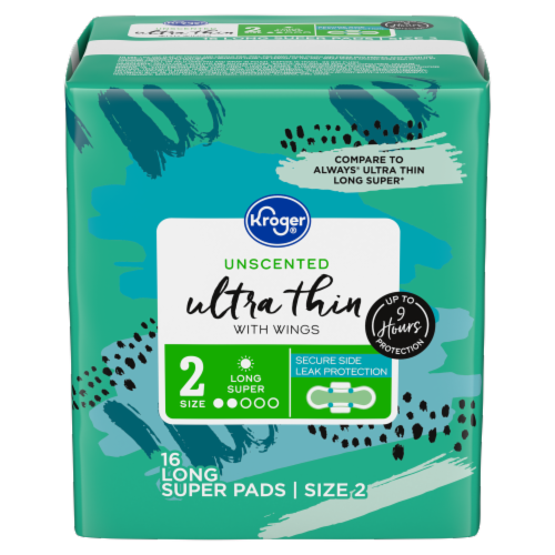 Kroger® Ultra Thin with Wings Long Size 2 Super Pads Unscented Perspective: front