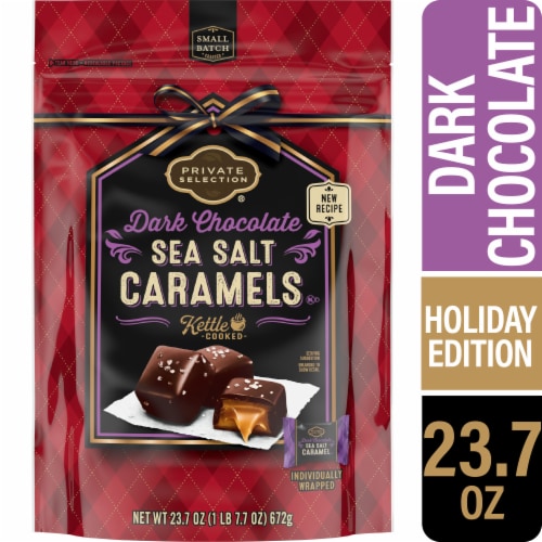 Private Selection® Kettle Cooked Dark Chocolate Sea Salt Caramels Holiday Candy Perspective: front
