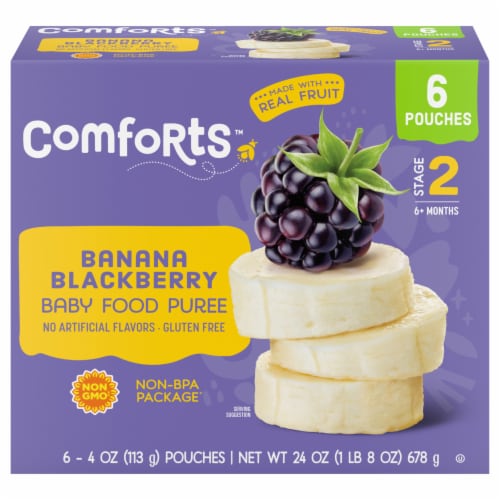 Comforts™ Stage 2 Banana Blackberry Baby Food Pouch Perspective: front
