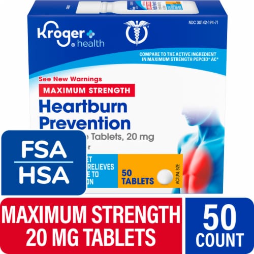 Kroger® Maximum Strength Heartburn Prevention Famotidine Tablets 20mg Perspective: front