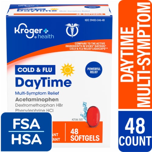 Kroger® Multi-Symptom Cold and Flu DayTime Cold Medicine Softgels Perspective: front