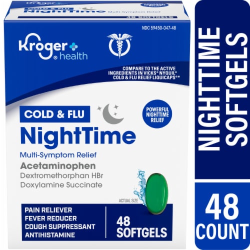Kroger® Multi-Symptom Cold and Flu NightTime Cold Medicine Softgels Perspective: front