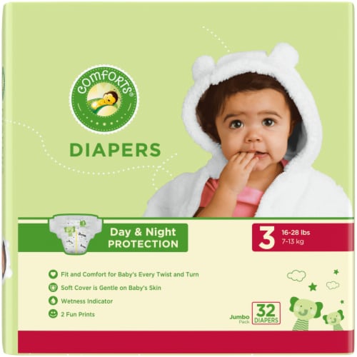 4 Comforts For Baby Diapers Size 6 over 35+ lb Bumble Bee Print Kroger