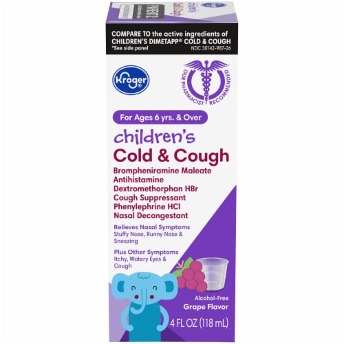 Kroger® Children's Grape Flavor Cold & Cough Liquid Medicine Perspective: front
