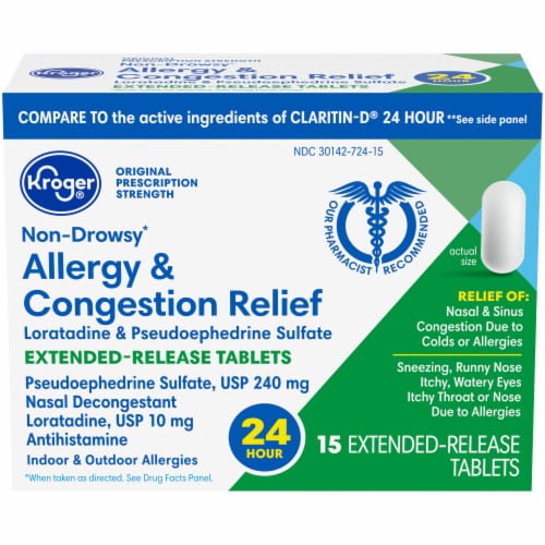 Kroger® 24 Hour Allergy & Congestion Relief Tablets Perspective: front