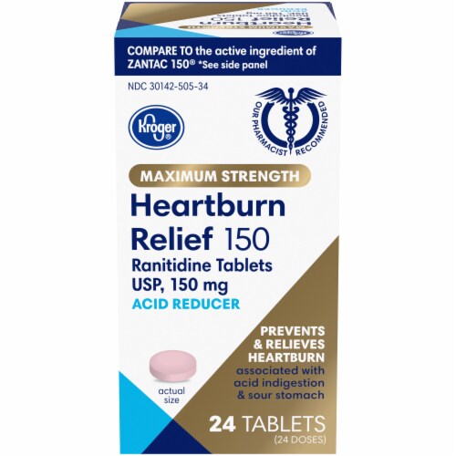 Kroger® Maximum Strength Heartburn Relief 150 mg Tablets Perspective: front