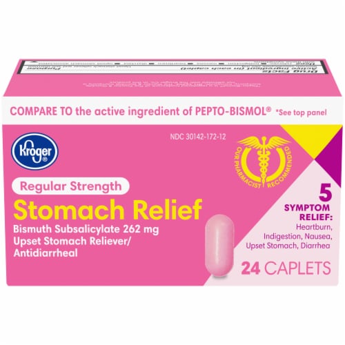 Kroger® Regular Strength Stomach Relief Caplets 262mg Perspective: front
