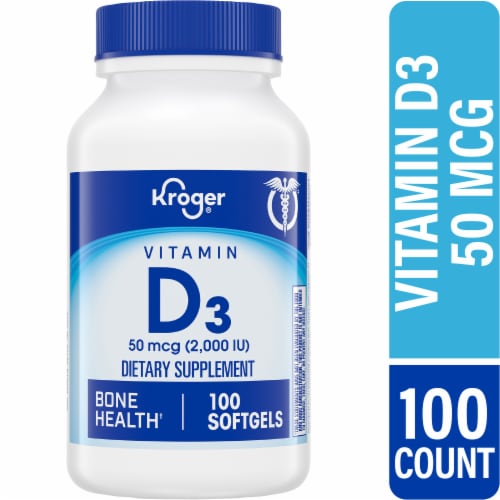 Kroger® Vitamin D3 Bone Support Tablets 2000IU Perspective: front