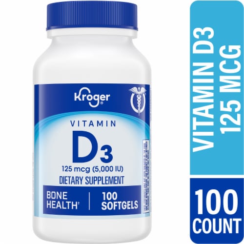 Kroger® Vitamin D3 Bone Supplement Softgels 5000IU Perspective: front