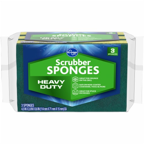 Kroger® Heavy Duty Scrubber Sponges - 3 Pack - Green/Yellow Perspective: front