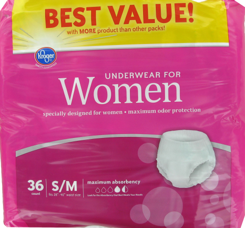 Kroger® Small to Medium Maximum Absorbency Underwear for Women Perspective: front