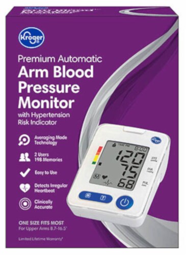 Kroger® Premium Automatic Arm Blood Pressure Monitor with Hypertension Risk Indicator Perspective: front