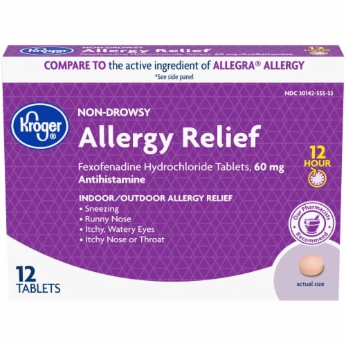 Kroger® Non-Drowsy 12 Hour Allergy Relief Tablets 60mg Perspective: front