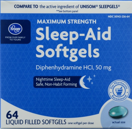 Kroger® Sleep-Aid Softgels 50mg 64 Count Perspective: front