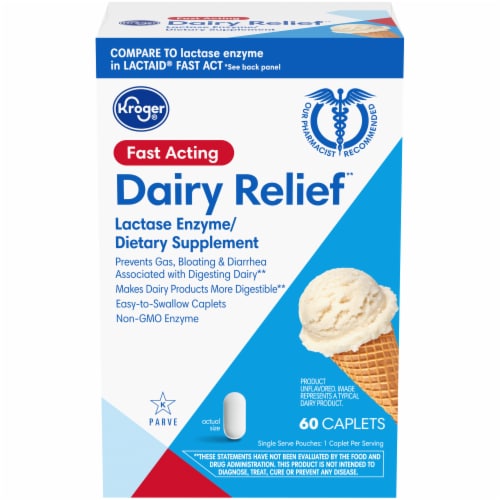 Kroger® Fast Acting Dairy Relief Caplets Perspective: front