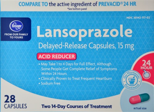 Kroger® 24 Hour Delayed Release Lansoprazole 15 mg Capsules Perspective: front