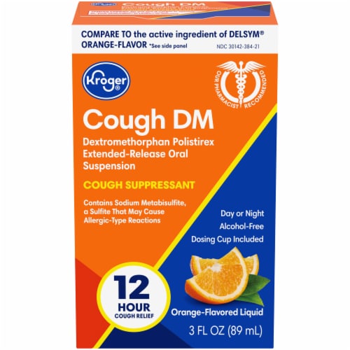 Kroger® Orange Flavor Liquid Cough DM Suppressant Medicine Perspective: front