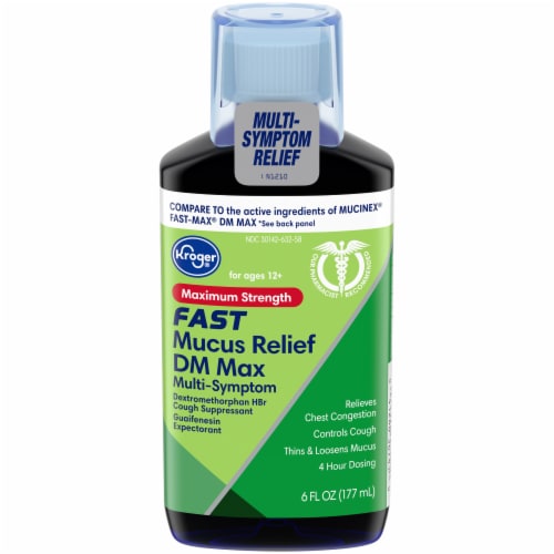 Kroger® Maximum Strength Multi Symptom Fast Mucus Relief DM Liquid Perspective: front