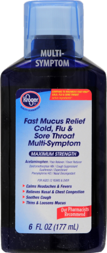 Kroger® Max Strength Fast Mucus Relief Cold Flu And Sore Throat Multi-Symptom Acetaminophen Liquid Perspective: front