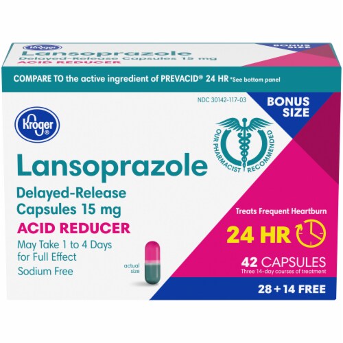 Kroger® Lansoprazole Acid Reducer Capsules 15mg Perspective: front