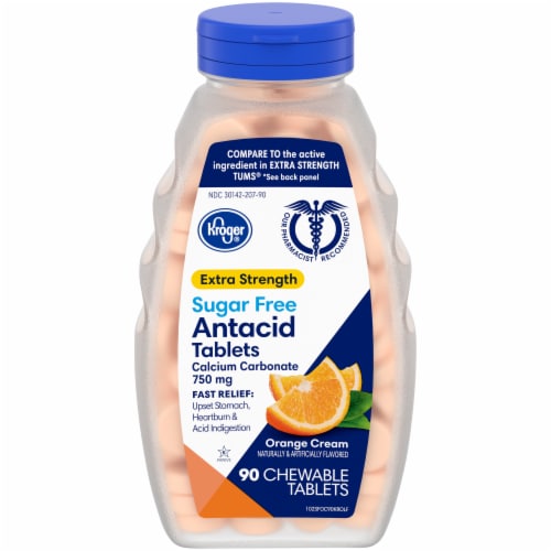Kroger® Extra Strength Orange Cream Flavor Sugar Free Antacid Chewable Tablets Perspective: front
