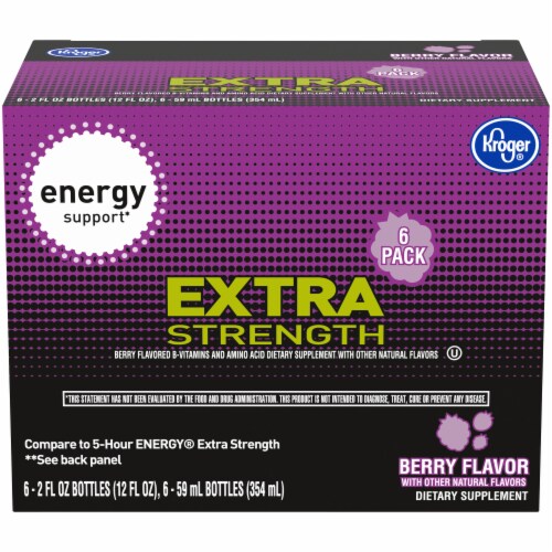Kroger® Extra Strength Berry Energy Drink Shot Multipack Bottles Perspective: front