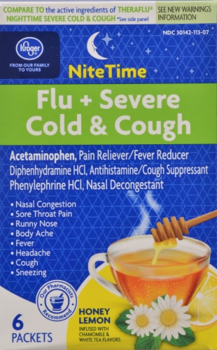 Kroger® Nite Time Severe Cold & Flu Honey Lemon Powder Perspective: front