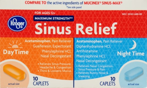 Kroger® Maximum Strength DayTime And Night Time Sinus Relief Caplets Perspective: front