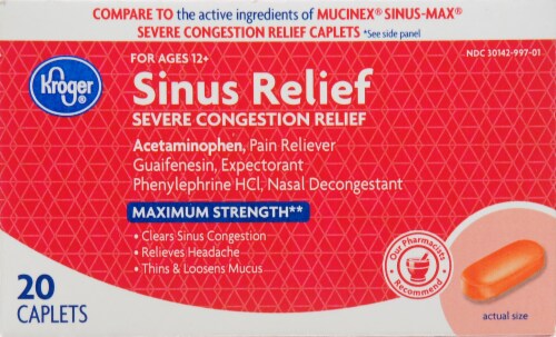 Kroger® Mucus Relief Max Sinus Severe Congestion Caplets Perspective: front