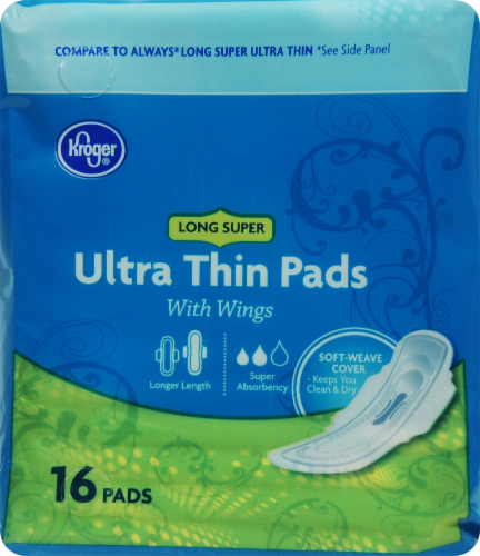 Kroger® Ultra Thin Super Long Pads with Wings Perspective: front