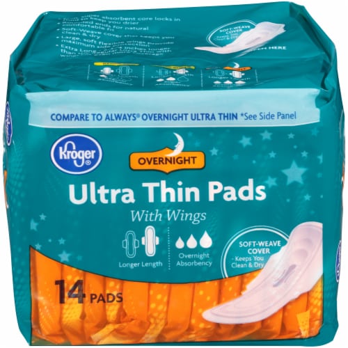 Kroger® Overnight Ultra Thin Pads with Wings Perspective: front