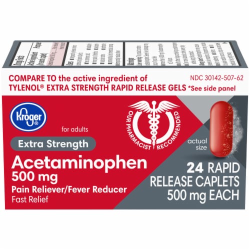 Kroger® Extra Strength Acetaminophen Rapid Release Caplets 500mg Perspective: front