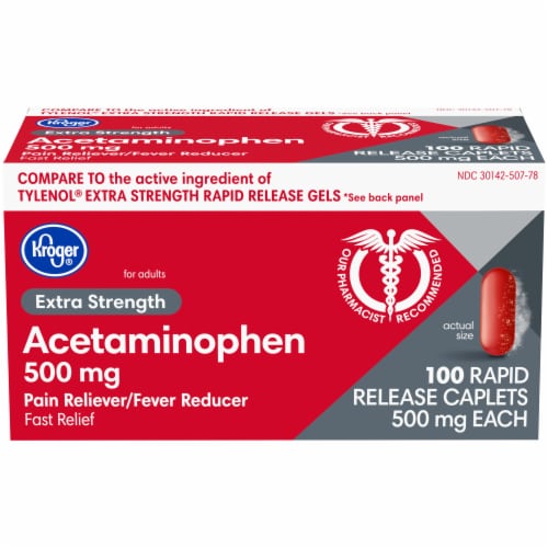 Kroger® Extra Strength Acetaminophen Rapid Release Caplets 500mg Perspective: front