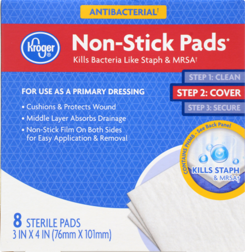 Kroger® Antibacterial Non-Stick 3 in x 4 in Pads Perspective: front