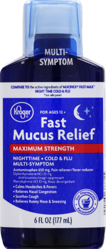 Kroger® Max Strength Multi-Symptom NightTime Cold And Flu Fast Mucus Relief Liquid Perspective: front
