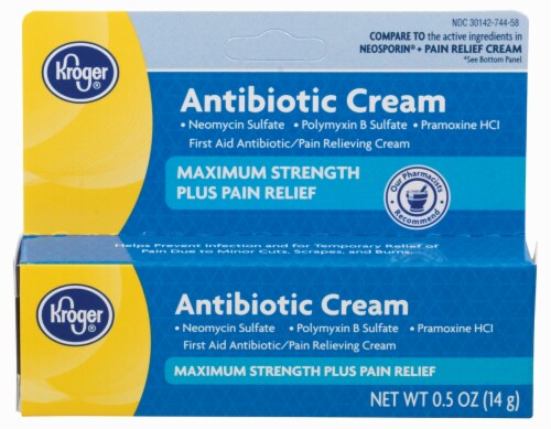 Kroger® Maximum Strength Plus Pain Relief Antibiotic Cream Perspective: front
