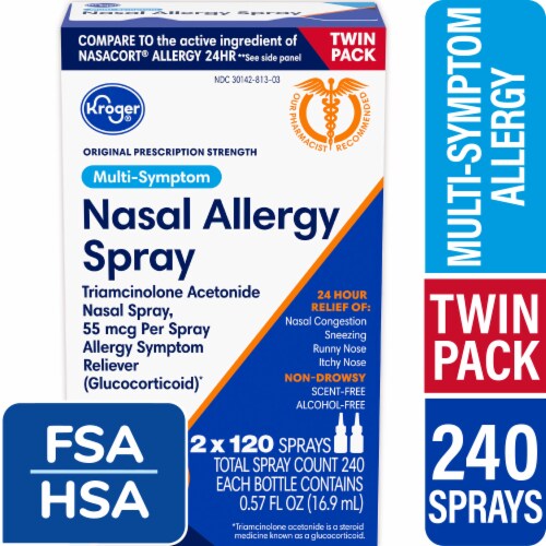 Kroger® Multi-Symptom Nasal Allergy Spray Triamcinolone Acetonide Perspective: front
