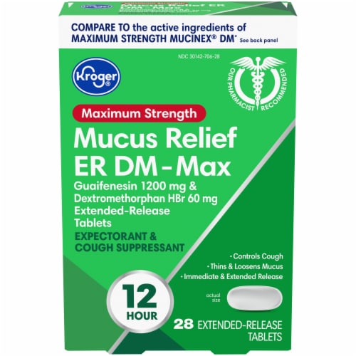 Kroger® Maximum Strength Mucus Relief ER DM-Max Extended Release Tablets Perspective: front