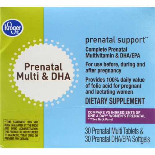 Kroger® Prenatal Multi & DHA Vitamin Tablets & Softgels Perspective: front