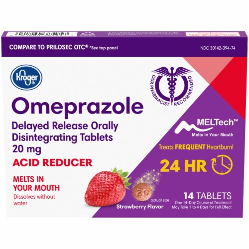 Kroger® Strawberry Flavor Omeprazole Acid Reducer Tablets Perspective: front
