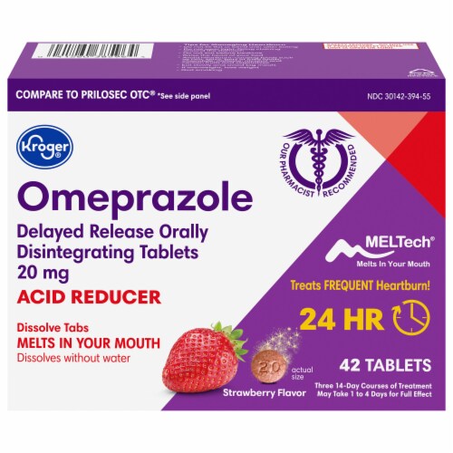 Kroger® Omeprazole Heartburn Relief Strawberry Delayed Release Tablets Perspective: front