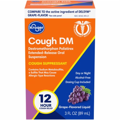 Kroger® Grape Flavored Liquid Cough DM Suppressant Perspective: front
