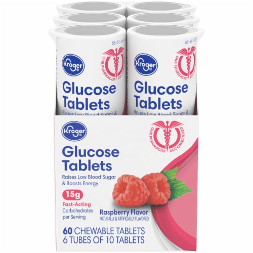 Kroger® Raspberry Glucose Chewable Tablets (6 Pack) Perspective: front