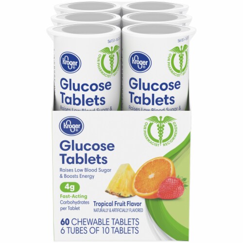 Kroger® Tropical Fruit Glucose Chewable Tablets (6 Pack) Perspective: front