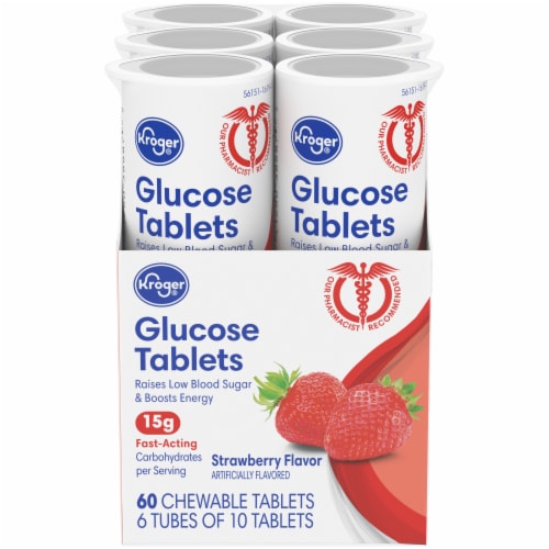 Kroger® Strawberry Glucose Chewable Tablets (6 Pack) Perspective: front