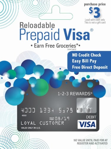 Kroger Visa 1-2-3 Rewards Reloadable Prepaid Debit Card Perspective: front