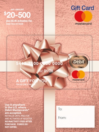 Mastercard $20-$500 Gift Card ($5.95 activation fee) Perspective: front