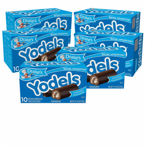 Drake's Yodels, 6 Boxes, 60 Twin-Wrapped Devils Food Cake Rolls Perspective: front